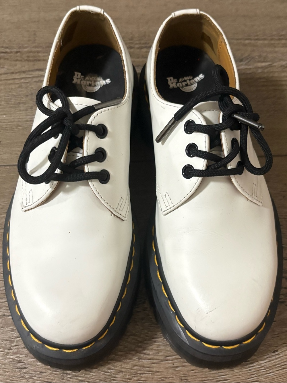 Dr. Martens White Leather 1461 Quad Platform Derbys Classic Yellow Stitching 38 - Picture 4 of 7